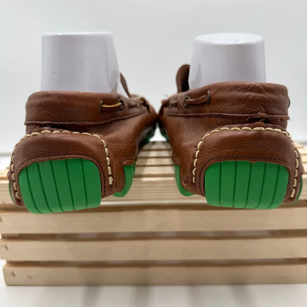 Men's Brown Leather Driving Moccasins with Green Outsole